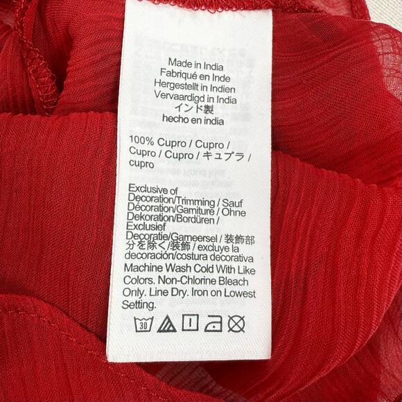 J Crew Women's Sheer Lace Trim Button Up Shirt Size 0 Red Short Sleeve - Picture 12 of 16